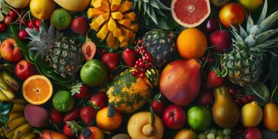 Früchte und Zitrusfrüchte sortiert oben Aussicht Textur foto
