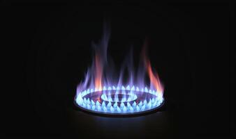 Blau Flamme von ein Gas Brenner auf ein schwarz Hintergrund foto