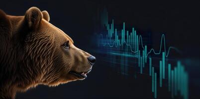 Bär Kopf im Profil auf ein schwarz Hintergrund Bär Markt, Finanzen Kryptowährung Banner foto
