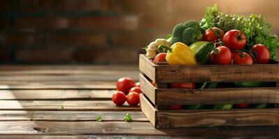 Gemüse und Früchte mit Kräuter auf ein hölzern Tabelle foto