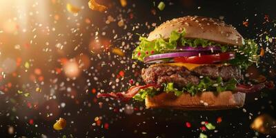 köstlich Burger mit schnell Essen Schnitzel foto
