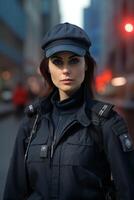 Polizist auf ein Stadt Straße Porträt foto