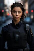 Polizist auf ein Stadt Straße Porträt foto