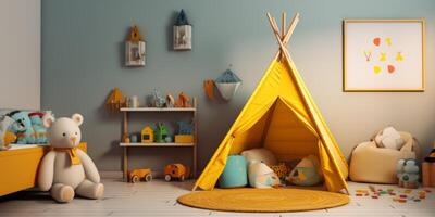 Kinder- Zimmer mit Spielzeug Zelte foto