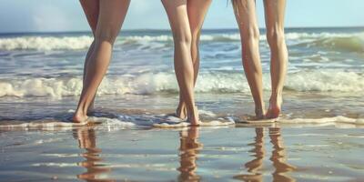 weiblich Füße im das Sand auf das Strand foto