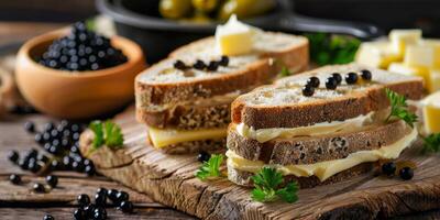 köstlich Sandwiches mit Kaviar foto