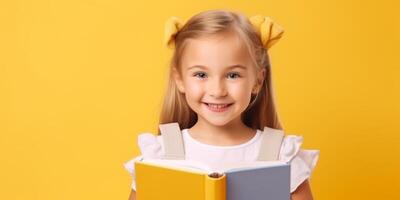 Kind mit Rucksack und Bücher zurück zu Schule foto