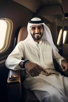 arabisch Geschäftsmann im ein Privat Jet foto