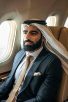 arabisch Geschäftsmann im ein Privat Jet foto