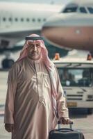 arabisch Geschäftsmann im ein Privat Jet foto