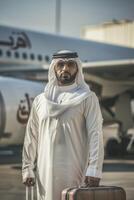 arabisch Geschäftsmann im ein Privat Jet foto