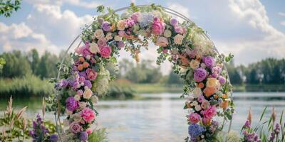 Blumen- Hochzeit Bogen im Natur foto