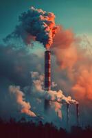 industriell Unternehmen Wolken von Rauch von Schornsteine foto