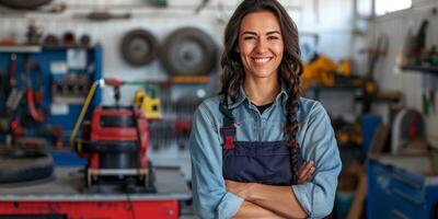 weiblich Auto Mechaniker im Werkstatt, Porträt foto