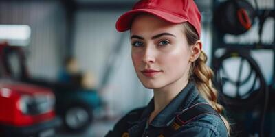 weiblich Auto Mechaniker im Werkstatt, Porträt foto