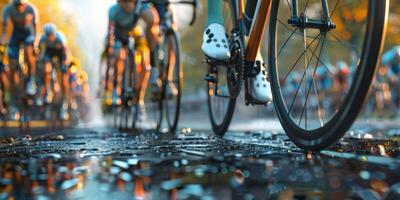 Radfahrer mit Fachmann Rennen Sport Ausrüstung Reiten foto