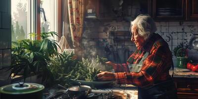 Frau wachsend Cannabis foto