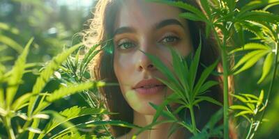 Frau wachsend Cannabis foto