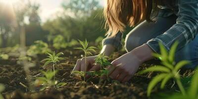 Frau wachsend Cannabis foto