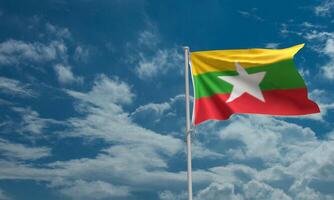 Myanmar Land Birma Flagge Blau Himmel Hintergrund Hintergrund Kopieren Raum Nation Reise Karte Kultur Erdkunde draussen Freiheit abstrakt Asien Unabhängigkeit Thailand Natur Vietnam Kontinent feiern.3d machen foto