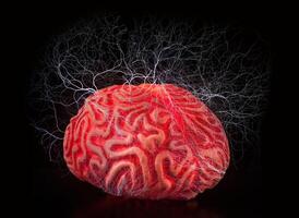 Mensch Gummi Gehirn mit elektrisch Schocks foto