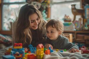 ein Frau und ein Junge sind posieren zum ein Foto ffor Mütter Tag spielend