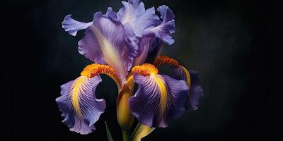 dunkel Pflanze Blumen- Iris Blumen Dekoration Hintergrund Szene foto