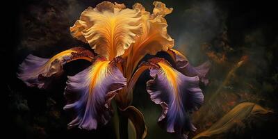 dunkel Pflanze Blumen- Iris Blumen Dekoration Hintergrund Szene foto