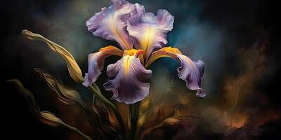 dunkel Pflanze Blumen- Iris Blumen Dekoration Hintergrund Szene foto