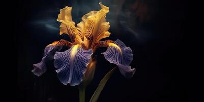 dunkel Pflanze Blumen- Iris Blumen Dekoration Hintergrund Szene foto