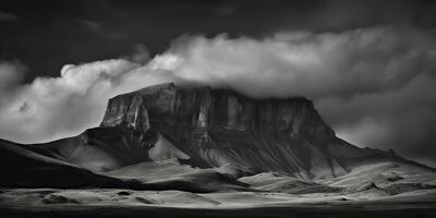 tolle schwarz und Weiß Fotografie von schön Berge und Hügel mit dunkel Himmel Landschaft Hintergrund Aussicht Szene foto