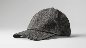 leer Attrappe, Lehrmodell, Simulation von ein klassisch Tweed Baseball Deckel mit ein gebogen Rand und einstellbar s. foto