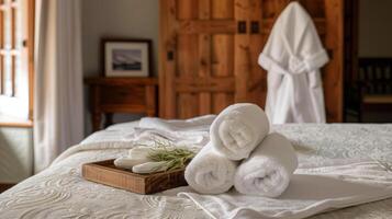 Plüsch Bademäntel und Hausschuhe sind bereitgestellt zum ultimativ Komfort während Ihre Aufenthalt beim das Bett und Frühstück foto
