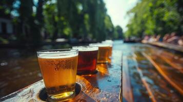 ein Boot Tour wo Passagiere können Stichprobe Kunst Biere während Kreuzfahrt auf ein Fluss oder See foto