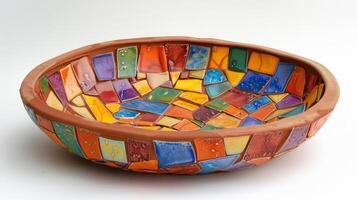 ein Mosaikinspiriert Keramik Teller erstellt mit das Ansetzen Technik wo Lehm Formen wurden aufwendig p. foto