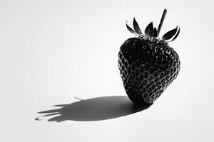 hoch Kontrast Silhouette von ein Erdbeere, schwarz und Weiß minimalistisch Kunst foto