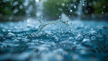 Wasser Spritzen im das Schwimmbad. Nahansicht von Wasser Explosion im ein Schwimmbad voll von Wasser. Wasser tropfen foto