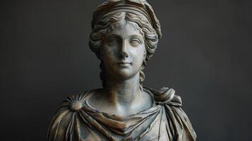 uralt griechisch Statue von ein Frau. römisch Statue von ein Edelfrau oder ein uralt griechisch Muse suchen in das Distanz. uralt Statue foto