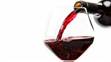 Gießen rot Wein in ein Kristall Glas, schließen hoch, isoliert auf Weiß foto