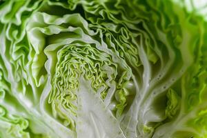 schließen oben von frisch Grün Kohl Blätter Textur, geeignet zum gesund Essen Konzepte und Vegetarier Rezept Hintergründe, mit ein Fokus auf natürlich Muster foto