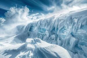 Abstammung von ein enorm Lawine von das Berg, Winter Natur Landschaft foto