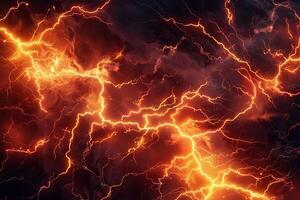 unheimlich hell elektrisch Blitz Bolzen mit Geäst im das Nacht dunkel Himmel foto