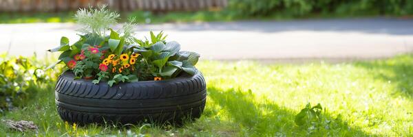 verwandeln Sommer- Reifen in wunderlich Pflanzgefäße ar 32 foto