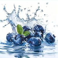 frisch Blaubeeren mit Wasser Spritzen isoliert auf Weiß Hintergrund, abbilden gesund Essen und Sommer- Erfrischungen foto