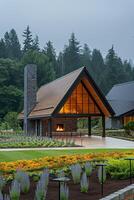 zeitgenössisch schwarz Dachgeschoss Haus mit Stahl Rahmen Pavillon mit atemberaubend Natur Aussicht foto