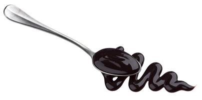 Süss Schokolade Soße im Löffel isoliert auf Weiß Hintergrund foto