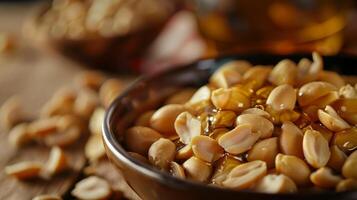 ein tropischinspiriert Gericht mit Erdnuss Öl ein aromatisch und vielseitig Kochen Öl gemacht von geröstet Erdnüsse Bereitstellung ein nussig Aroma und Geschmack foto
