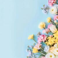 bunt Blumen und schön Blumen- Banner Bild zum Mutter Tag, Damen Tag, Blume Blüte, romantisch, Hochzeit und Valentinstag Tag foto