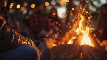 ein Gruppe versammelt um ein Lagerfeuer Teilen Geschichten und Verbindung wie ein theutisch Erfahrung im Abenteuer Therapie foto