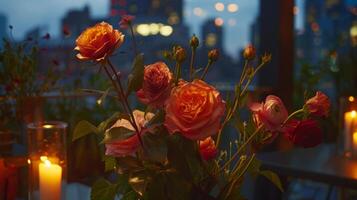 das schwach zündete Dach bietet ein friedlich Flucht von das geschäftig Stadt unten zulassen Studenten zu völlig tauchen sich im das Blumen- arrangieren Erfahrung. 2d eben Karikatur foto